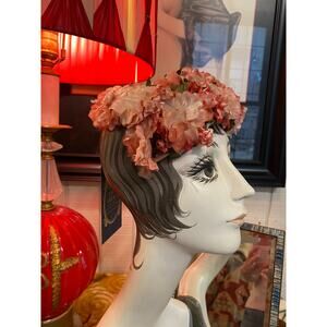 vintage 1950s pink flower headpiece 50s floral hat spring wedding prom coquette